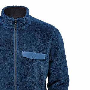 Veste polaire Sherpa pour homme à fermeture éclair, bleu marine, manches longues, en laine d'hiver avec col rabattable, logo frontal, coupe-vent – Meilleure vente - Product Image 5