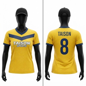 Camiseta de Fútbol para Hombre, Poliéster Jacquard Premium de 140 GSM, Amarillo Marino, Logotipo Personalizado, Impresión Digital, Camiseta Deportiva Antienvejecimiento - Product Image 1