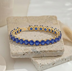 Pulsera con Dije de Zafiro Azul Cultivado en Laboratorio, Plata de Ley 925, Chapado en Oro, Joyería de Lujo Elegante, Regalo para Mujer, Piedra de Nacimiento de Septiembre - Product Image 2