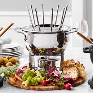 Ensemble de fondue en acier inoxydable de qualité supérieure, poli miroir, pour fromage et chocolat, avec fourchettes à code couleur et support de brûleur - Product Image 5