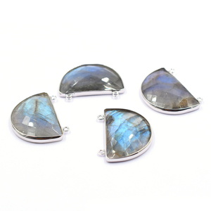 Labradorite Half Round Faceted Gemstone 925 Sterling Silver Bezel Silver Plated Pendant with Bail for Jewelry Making - Product Image 3