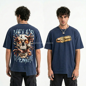 Camiseta Personalizada para Hombre, Color Morado, Lavado Ácido, 220GSM, Diseño Gráfico de Calavera de Pesca, Estilo Urbano, Vintage, Algodón, Manga Corta, de Fábrica - Product Image 5