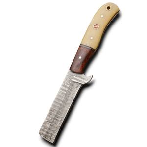 Couteau de cowboy occidental de haute qualité en acier Damas, ultra-affûté, avec manche en bois, étui Pancake, 4 lames modernes de survie - Product Image 1