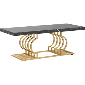 <b>White</b> Marble Coffee <b>Table</b> with Gold Stainless Steel Geometric Base Rectangular Center <b>Table</b> for Contemporary Living Room and - Product Image 2