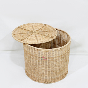 Natural Rattan Woven <b>Round</b> Laundry <b>Storage</b> Hamper <b>Basket</b> Container with Removable Lid and Fabric Liner - Product Image 2