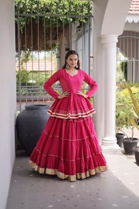 Magnifique collection de lehenga et de blouses peplum en coton, entièrement cousues, avec de superbes broderies Gota-Patti et dentelle – Fournisseur - Product Image 2