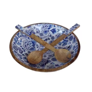 Tazón de Madera de Mango Hecho a Mano con Estampado Esmaltado, Vajilla y Decoración de Mesa para Fiestas - Product Image 1