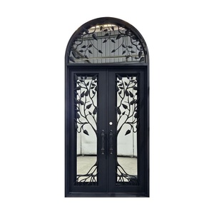 Royal Luxury Hand-forged Iron Glass Entrance Gate Rust-Resistant Easy Assembly Arched Design Modern Style Finished Surface <b>Swing</b> - Product Image 1