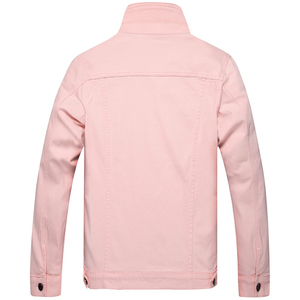 Chaqueta vaquera rosa para hombre, cuello vuelto, botones de cuerno, bolsillos delanteros, informal, otoño, color liso, corte ajustado, 300g, algodón ecológico - Product Image 2