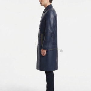 Manteau long en cuir pour homme, élégant, imperméable, avec boutons sur le devant, manches longues, col classique, moderne - Product Image 3