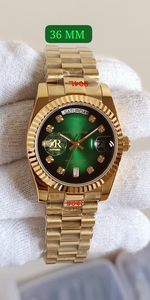 36mm Luxury <b>Mechanical</b> <b>Watch</b> High Quality Limited Edition Vintage Style 12mm Gold Tone Green Ombr Dial Diamond Hour Markers - Product Image 3