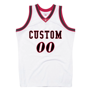 Camiseta de Baloncesto Personalizada Blanca con Detalles Rojos y Negros, Sin Mangas, Cuello en V, Malla Transpirable, Impresión Sublimada, para Adultos - Product Image 1