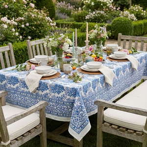 Coral Multi Blue Hand Block Printed Cotton <b>Tablecloth</b> 180x270cm Handmade Designer Premium Dining Table Cover Home Decor Gift - Product Image 4