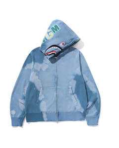 Sweat à capuche zippé tie-dye bleu pour homme, coupe oversize, décontracté, en molleton bouclette avec motif bouche de requin - Product Image 1