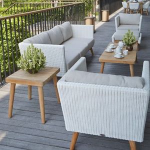 Conjunto de Sofás Modernos de Madera de Teca para Exteriores con Cojines, Perfecto para Jardín, Patio, Villa y Terraza - Product Image 2