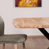 Table à manger Vandana Ivory Grain 140 cm en bois d'acacia avec pieds en métal 3D Mikado