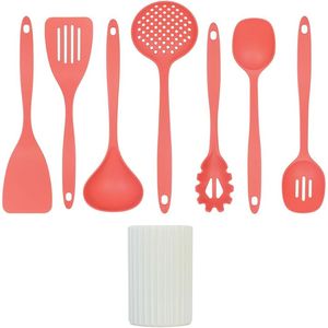 Ensemble de 8 ustensiles de cuisine en nylon antiadhésif avec support, comprenant écumoire, cuillère à spaghetti, spatule, louche et autres ustensiles - Product Image 5