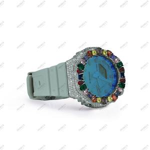 นาฬิกาหรูประดับเพชรโมอิสซาไนต์หลากสีขนาดใหญ่ ดีไซน์หรูหราพร้อมการตกแต่งระดับพรีเมียม เหมาะสำหรับเป็นของขวัญงานแต่งงานหรือหมั้น สำหรับทั้งชายและหญิง - Product Image 4