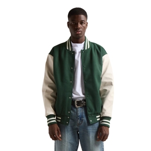 Chaqueta Varsity para Hombre, Azul y Blanca, Estilo Letterman, Chaqueta de Béisbol con Botones a Presión, Ropa Urbana de Lana, Venta al Por Mayor - Product Image 3
