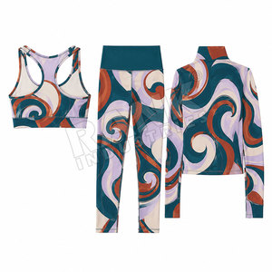 Conjuntos de Yoga Transpirables de 3 Piezas de Secado Rápido de Marca Privada, Conjuntos de Yoga Transpirables de 3 Piezas de Última Tendencia con MOQ Bajo y Gran Venta - Product Image 2
