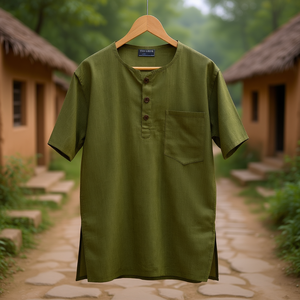 ชุดคุร์ตาผ้าฝ้ายสีเขียว 100% ผ้าฝ้าย เสื้อผ้าอินเดียแบบดั้งเดิม - Product Image 3