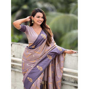 Elite Weaves Lavender Soft Silk Dusty Concept Zig Zag Zari Woven Saree Elegant <b>Club</b> <b>Dresses</b> - Product Image 2