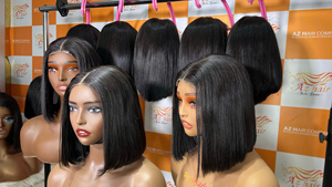 Livraison de 8 pouces cheveux humains couleur noire Bob sans colle perruques perruque HD fermeture à lacet Extensions de cheveux perruques pour les femmes noires - Product Image 3