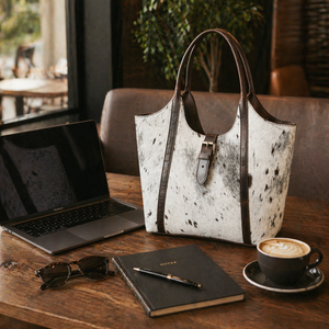 Premium Genuine Cowhide Leather <b>Tote</b> Bag | Brown & White Hair-On Shoulder Handbag for Women, Large Capacity Designer Carry Bag - Product Image 6
