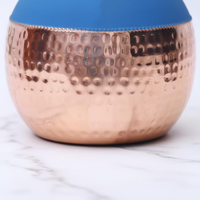 Pot Matka en Cuivre Pur avec Couvercle en Verre Intégré, Bleu Soie, Récipient à Eau Ayurvédique, Vaisselle Réutilisable de Qualité Supérieure pour la Maison et le Bureau