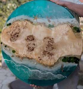 Mesa Redonda de Estilo Americano con Patrón de Plantas en Resina de Madera Ecológica, Coastal Paradise - Product Image 4