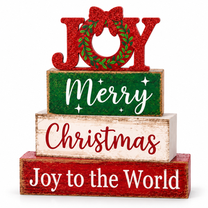 ของตกแต่งโต๊ะไม้คริสต์มาสสไตล์เรียบง่าย ป้ายไม้เรียงชั้น JOY Merry Christmas ของตกแต่งชั้นวางของสไตล์บ้านไร่สำหรับเทศกาลวันหยุด - Product Image 1