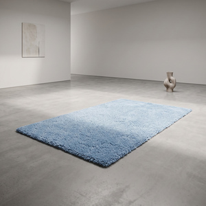 Tapis d'intérieur moderne en laine pelucheuse bleu clair uni, tufté à la main, à poils moyens, doux, texturé, antidérapant, pour chambre et salon - Product Image 2