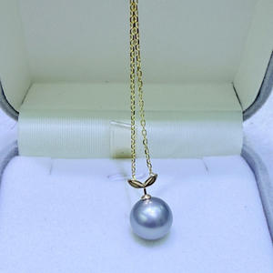 Collar de Perlas de Mar de 10-11 mm, Premium, Tahití, Gris Platino, Oro de 18K, Diseño de Brotes de Frijol, Cadena de Plata, 100% Auténtico - Product Image 2