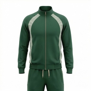 Men's Green <b>Track</b> Suit Full Zip Stand Collar Sporty Style Breathable Polyester Tracksuit With Side Pockets Autumn Wear - Product Image 1