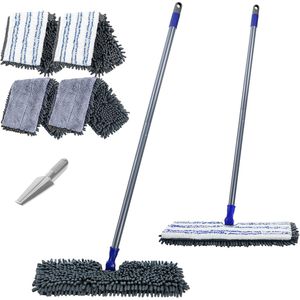 Mop Piatto Masthome con Manico in Acciaio Inox, Mop Ribaltabile per Uso Umido e Asciutto, 4 Panni Lavabili e Riutilizzabili, Mop per Pulizia Pavimenti - Product Image 1