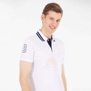 เสื้อยืดโปโลสำหรับผู้ชายเข้ารูปปกติระบายอากาศได้ดีสีพื้นผ้าฝ้าย100% - Product Image 4