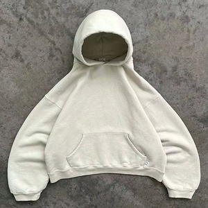 Sweat-shirt à capuche unisexe bleu marine surdimensionné, coupe courte, manches classiques, couleur unie, poche avant, décontracté, en molleton tricoté pour l'automne - Product Image 6