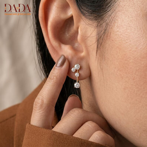 Gold Round <b>Diamond</b> Long Bar <b>Dangle</b> <b>Earrings</b> Minimalist Women's Jewelry every day wear - Product Image 1