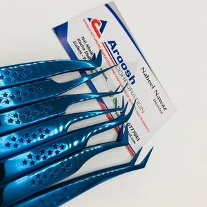 Pinzas de extensión de pestañas con agarre de estrella de acero inoxidable de alta calidad, Color azul de plasma, Punta puntiaguda hermosa sostenible - Product Image 1