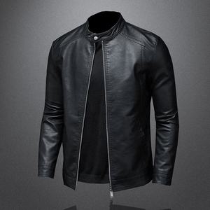Veste en cuir PU slim à col montant pour homme, style moto décontracté, manteau de motard en cuir pour homme - Product Image 2