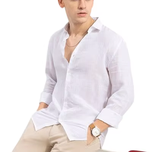 Camisa Casual de Verano para Hombre, 100% Lino Blanco, Ecológica, Manga Larga, Cuello Clásico, Abotonada, Estilo Resort - Product Image 1