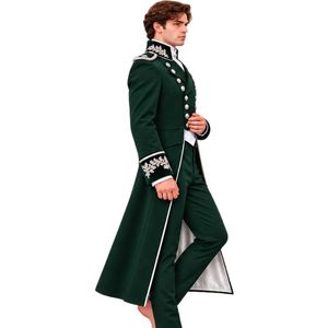 Traje de frac victoriano verde esmeralda para hombre, conjunto gótico formal de chaqueta larga cruzada con bordado plateado y pantalón - Product Image 2