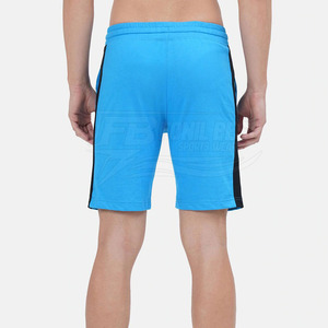 Shorts de bain pour hommes bleu uni à séchage rapide avec logo personnalisé sur le devant, en polyester/coton, avec bande latérale et cordon de serrage, taille mi-haute, pour le sport et les loisirs - Product Image 3