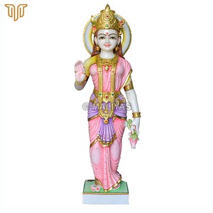 Estatua de Mármol de la Diosa Lakshmi con Flor de Loto |   Murti de la Diosa Laxmi Hecho a Mano con Sari Rosa |   MALIYAS Jaipur - Product Image 2