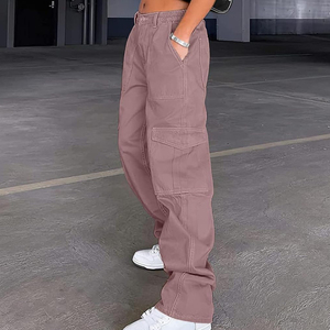 Pantalon de survêtement décontracté en coton pour femme grande taille avec taille élastique, pantalon cargo à jambes larges en spandex - Séchage rapide et respirant pour l'été - Product Image 3