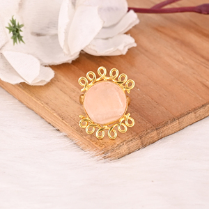 Trendy Rose <b>Quartz</b> Raw Gemstone Brass <b>Ring</b> for Women Gold Plated Adjustable Fashion Jewelry - Product Image 3