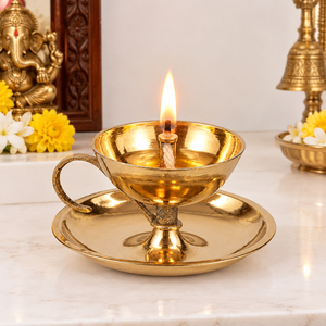 Handcrafted Brass Diya Oil Lamp with Tray Traditional <b>Indian</b> Pooja Deepak for Mandir <b>Home</b> <b>Decor</b> Diwali Festival Gift Wholesale - Product Image 4