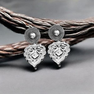 Silver Mountain 925 Sterling Silver Antique Floral Shield <b>Drop</b> Earrings Garnet. Ethnic Women's Jewelry for Wedding Party Gift - Product Image 4