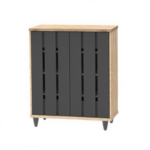 Meuble à chaussures moderne 25_0025 contemporain à 4 niveaux en bois avec portes à lattes verticales, organisateur d'entrée respirant, mobilier de maison - Product Image 2