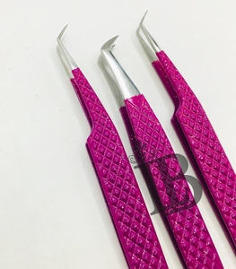 <b>Top</b> Trend Sustainable Stainless Steel Eyelash Extensions Tweezers Purple Color Tweezers 45 Degree Boot Volume Eyelash Tweezers - Product Image 4